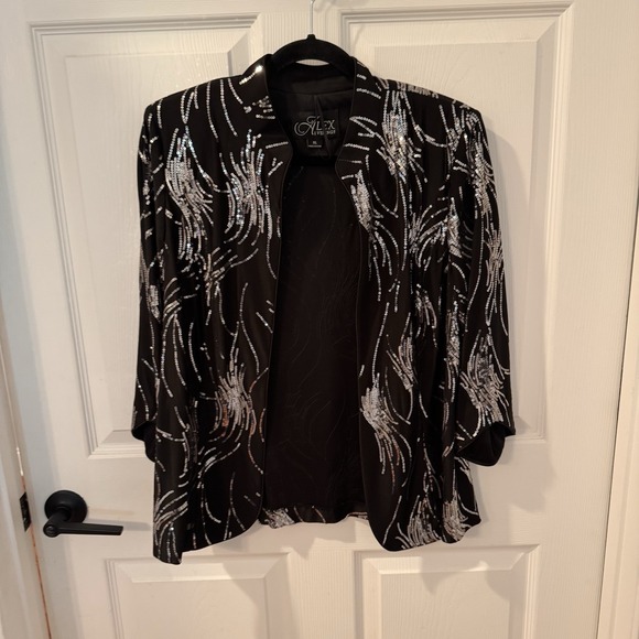 Alex Evenings Black Sequin Open Front Jacket Party Wedding Elegant Womens Sz XL - Picture 1 of 8
